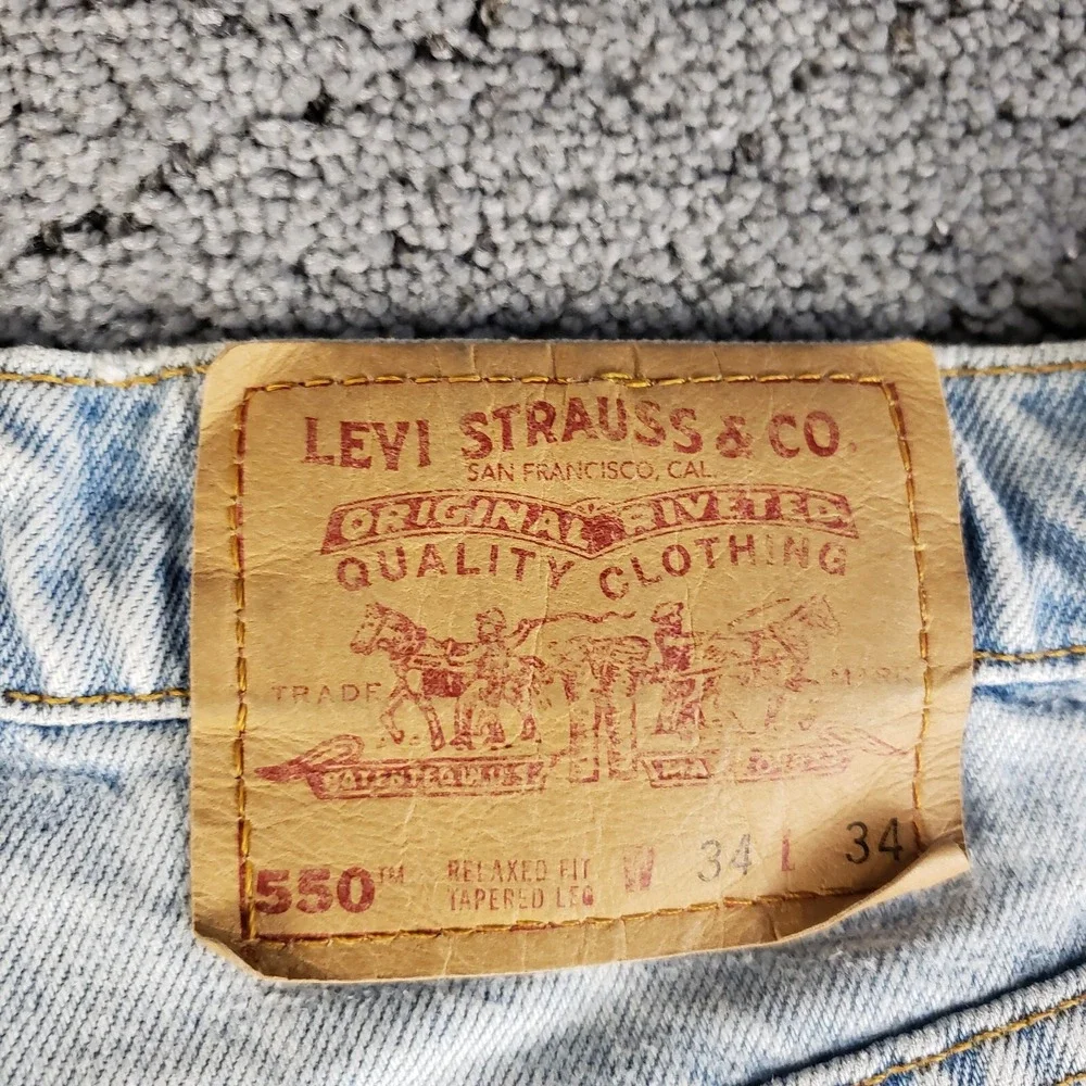 VTG 90s Levis 550 Mens 34x34 Paint Distressed Blue Denim 550-4834 USA Made 1997